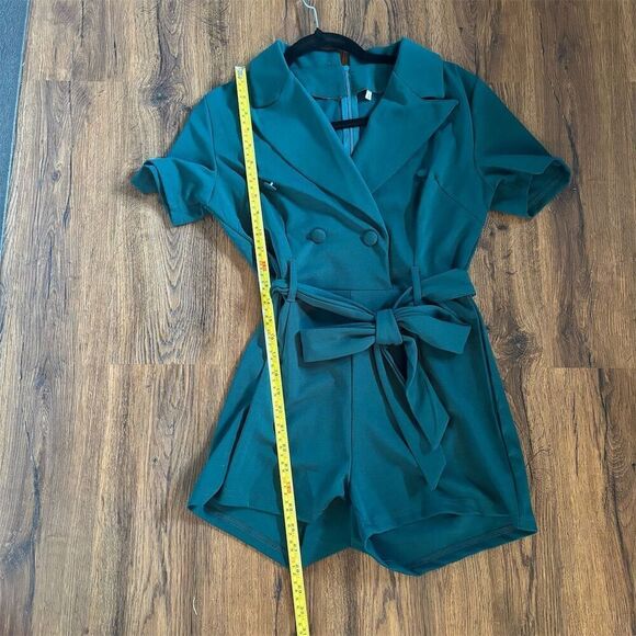Women's Dark Green Short Sleeve Jumpsuit with Belt Size S - Picture 9 of 10